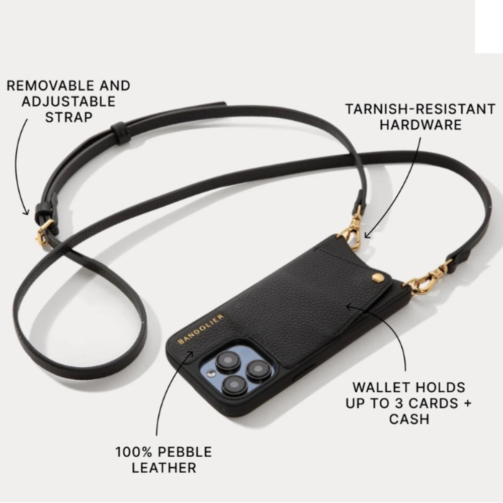 Bandolier Black Key & Card Holder with Gold Accents
iPhone 12/13 pro.